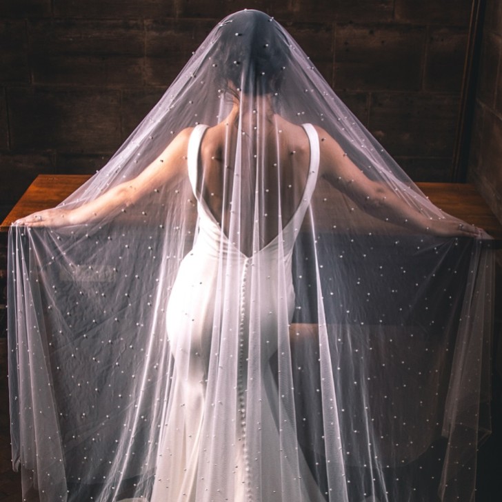 Perfect Bridal Ivory Two Tier Heavily Embellished Pearl Cathedral Veil