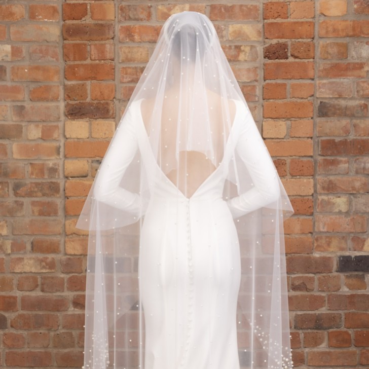 Perfect Bridal Ivory Two Tier Heavily Embellished Pearl Waltz Length Veil (Voile de valse)