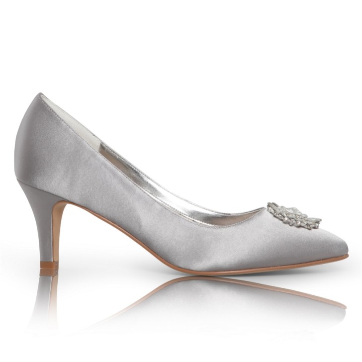 Perfect Bridal Katrin Silver Satin Mid Heel Court Shoes with Crystal Trim