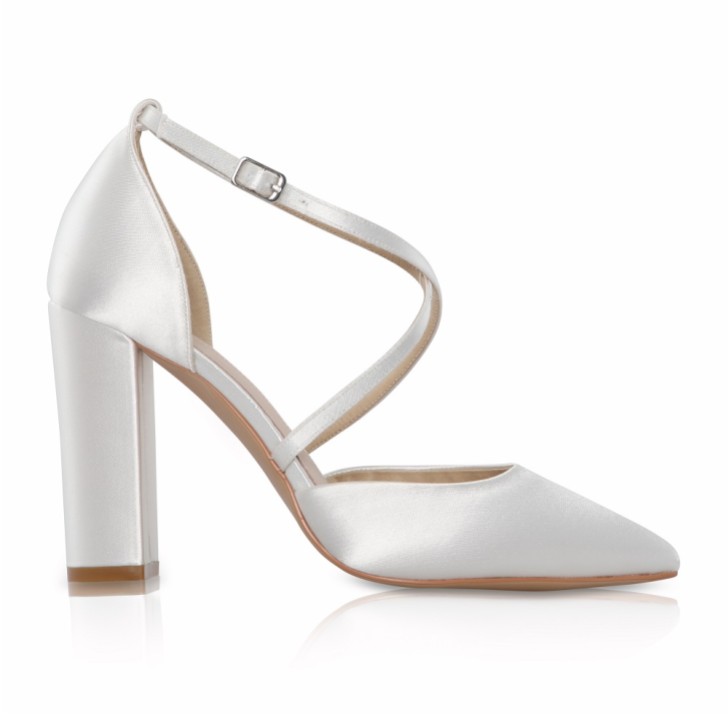 Perfect Bridal Kiera Ivory Dyeable Satin Cross Strap Block Heel Courts