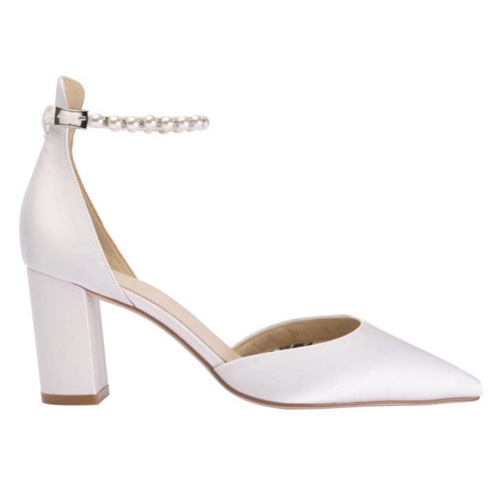 Perfect Bridal Liberty Elfenbein Satin Blockabsatz Perle Knöchelriemen Gericht Schuhe (ST14)