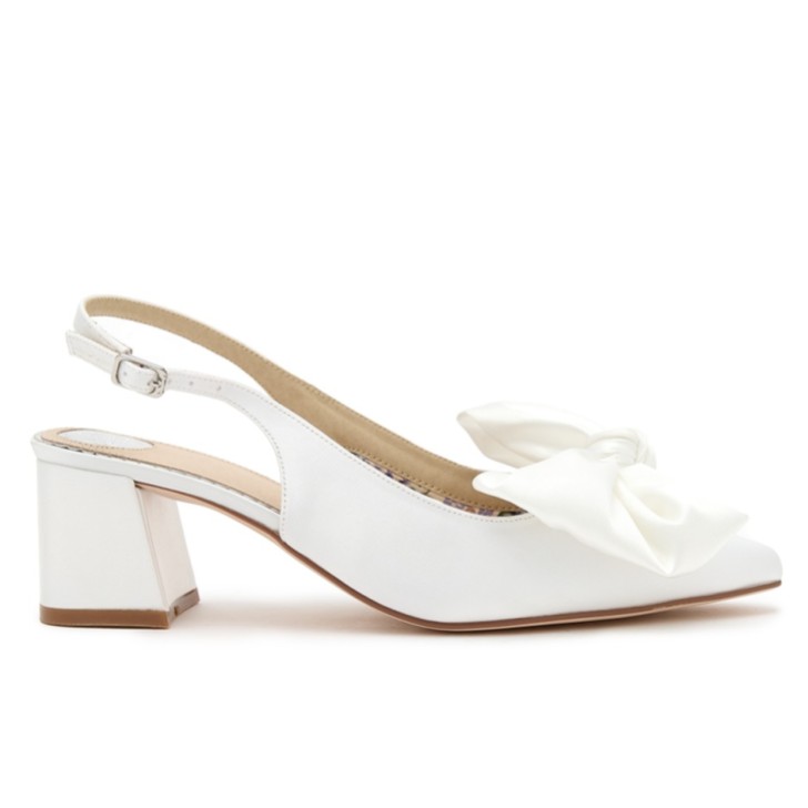 Perfect Bridal Luella Ivory Satin Bow Block Heel Slingbacks (Wide Fit)