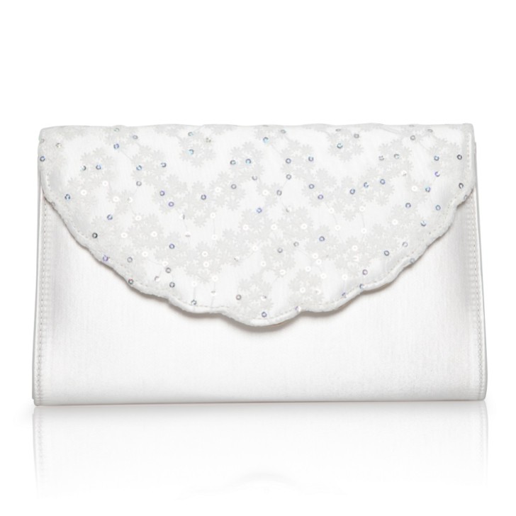Perfect Bridal Nutmeg Dyeable Ivory Satin and Sequin Lace Clutch Bag