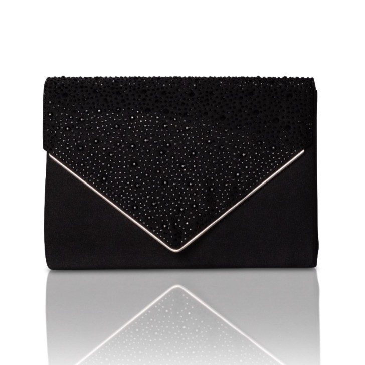 Perfect Bridal Pochette Anya con busta in raso e diamanti neri