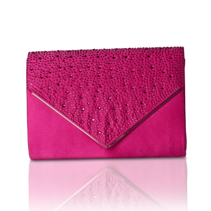 Perfect Bridal Pochette Anya in raso e diamanti fucsia