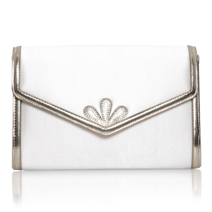 Perfect Bridal Pochette Clover teintable en satin ivoire et or