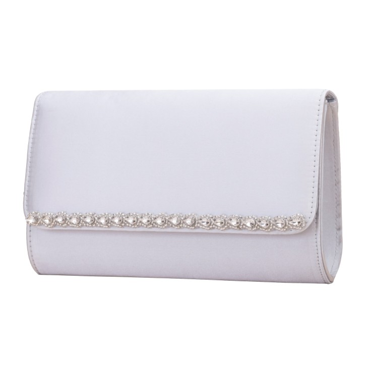 Perfect Bridal Pochette Dee en satin argenté et diamants