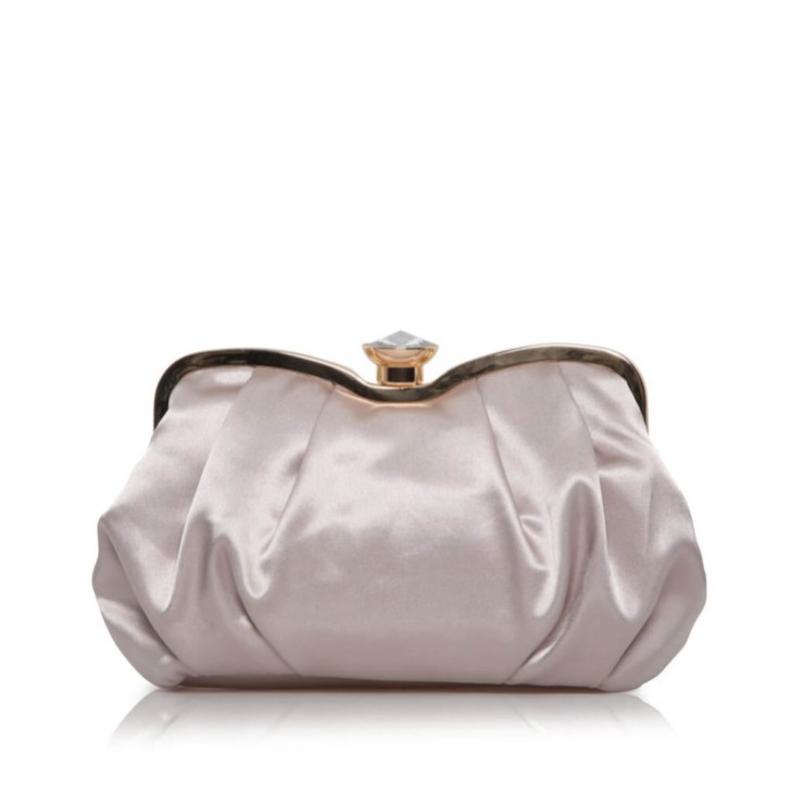 Perfect Bridal Pochette en satin taupe avec fermoir en cristal