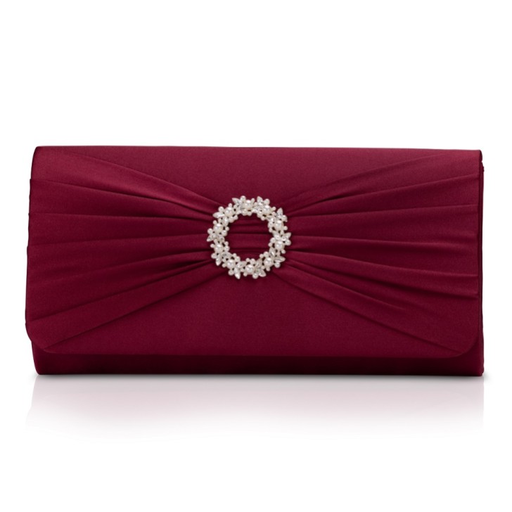 Perfect Bridal Pochette Harlow Berry in raso con spilla di perle