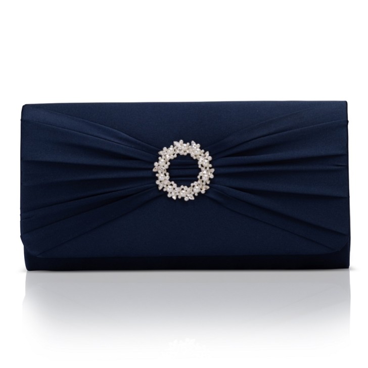 Perfect Bridal Pochette Harlow Navy con spilla in raso e perle