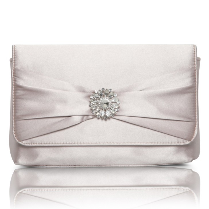 Perfect Bridal Pochette in raso grigio cerise con finiture in cristallo