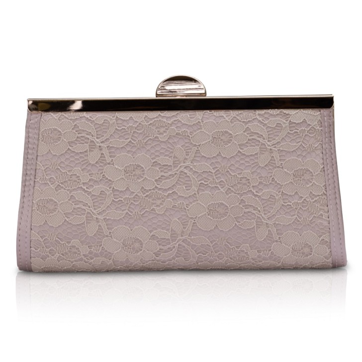 Perfect Bridal Pochette Wilma en dentelle et satin taupe