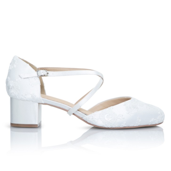 Perfect Bridal Remi Dyeable Ivory Lace Block Heel Courts with Crossover Straps