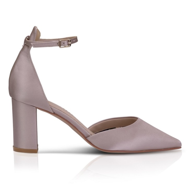 Perfect Bridal Scarpe Liberty Taupe in raso con tacco a blocco e cinturino alla caviglia