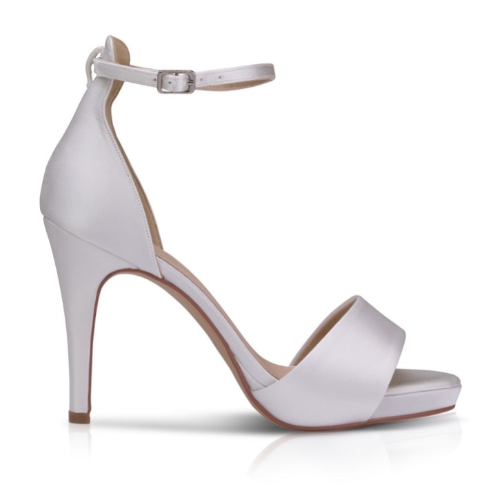 Perfect Bridal Tiffany Dyeable Ivory Satin High Heel Ankle Strap Platform Sandals