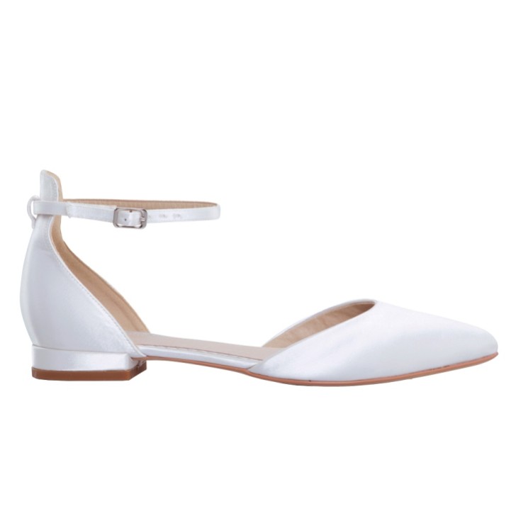 Perfect Bridal Tilly - Ballerine in raso color avorio con cinturino alla caviglia