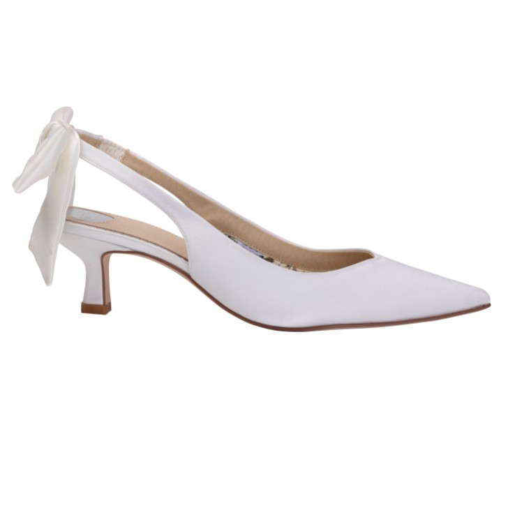 Perfect Bridal Toyah Ivory Satin Bow Slingback Kitten Heels