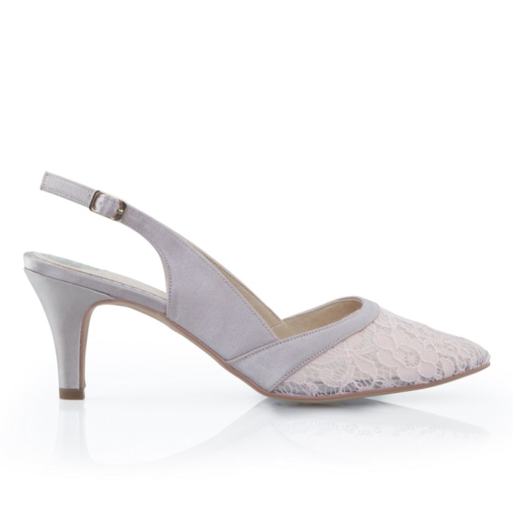 Perfect Bridal Vera Taupe Lace and Satin Slingback Shoes