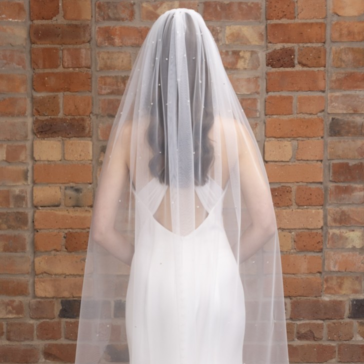 Perfect Bridal Voile de valse ivoire à un seul niveau, avec bord coupé et cristaux dispersés