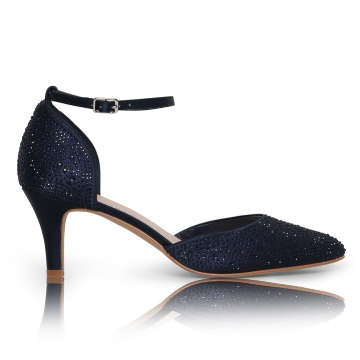 Perfect Bridal Xena Navy Crystal Embellished Ankle Strap Court Shoes