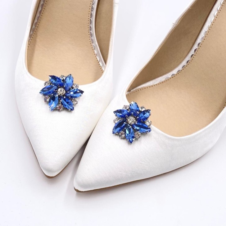 Petal Blue Sapphire Crystal Flower Shoe Clips