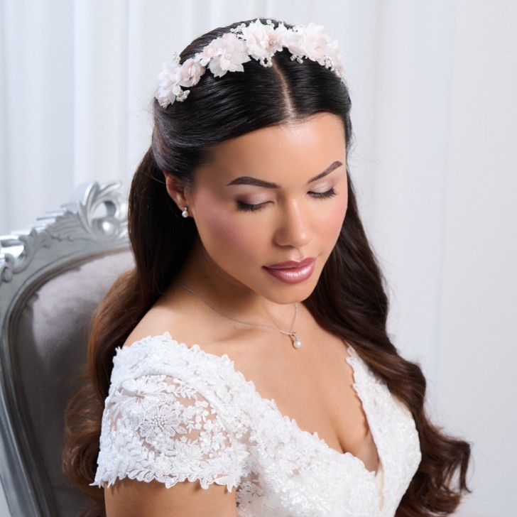 Petula Blush Flowers and Pearl Bridal Headband