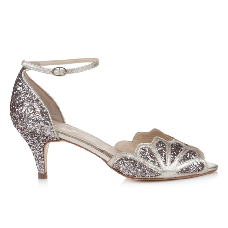 Rachel Simpson Isadora Quartz Glitter Low Heel Ankle Strap Sandals