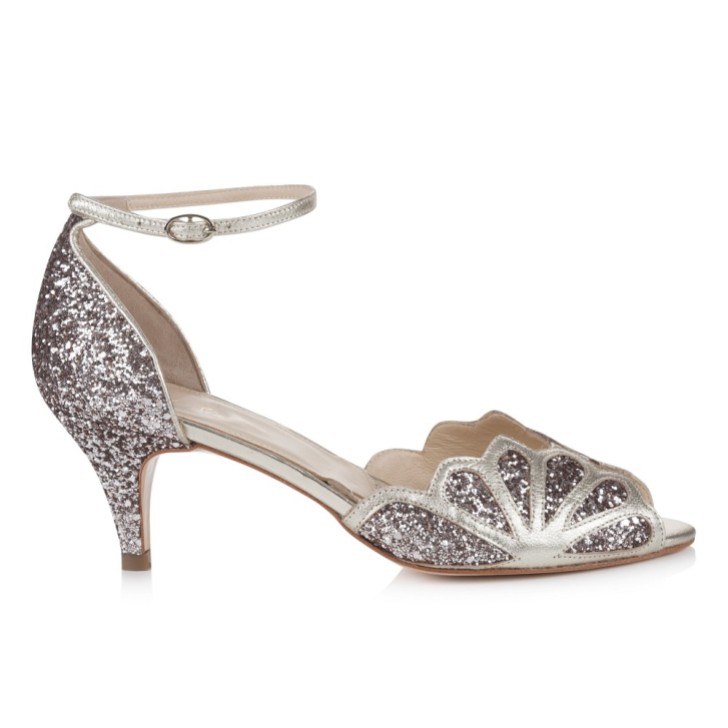 Rachel Simpson Isadora Quartz Glitter Low Heel Ankle Strap Sandals (Sandales à talons bas à paillettes)