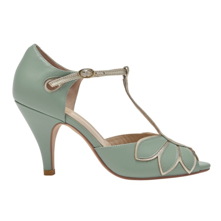 Rachel Simpson Mimosa Mint Leather Vintage T-Bar Shoes