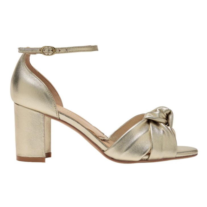 Rachel Simpson Minnie Gold Leather Knot Block Heel Sandals