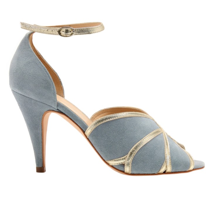 Rachel Simpson Sandali Peep Toe di ispirazione vintage in pelle scamosciata blu Mary