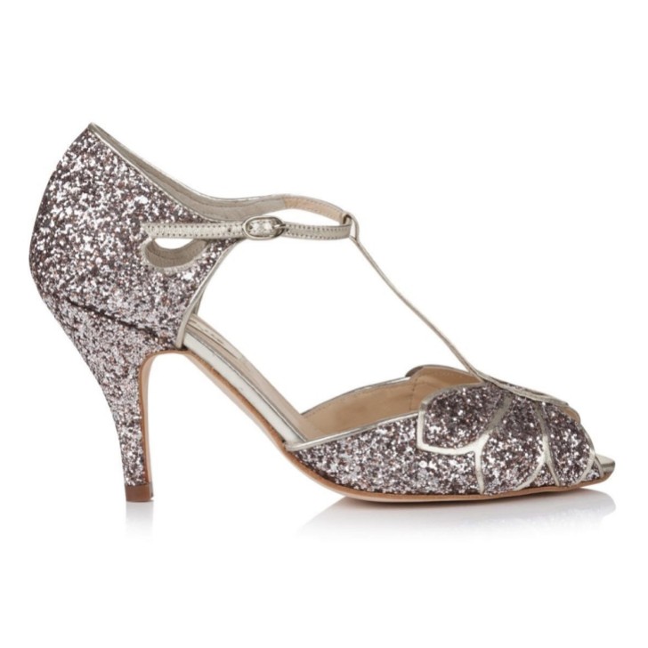 Rachel Simpson Scarpe T-Bar Mimosa Quartz Glitter Vintage