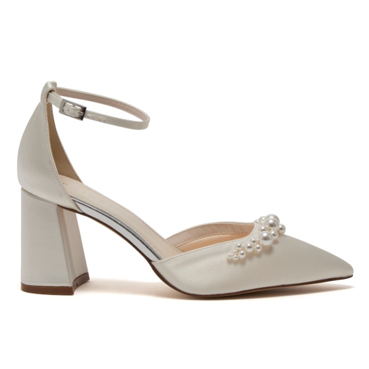Rainbow Club Aurelia Dyeable Ivory Satin Pearl Flared Block Heels