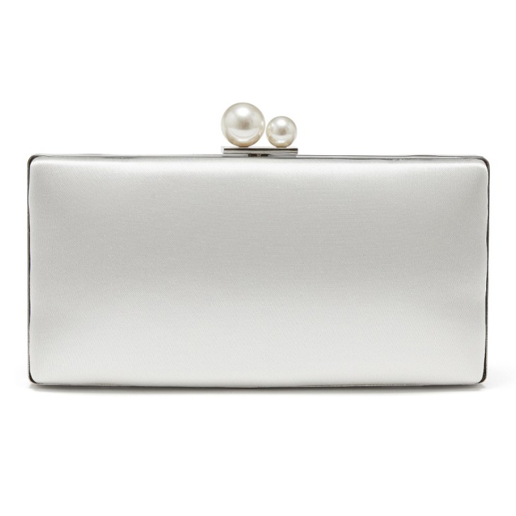 Rainbow Club Beau Ivory Satin Box Clutch Bag with Pearl Clasp