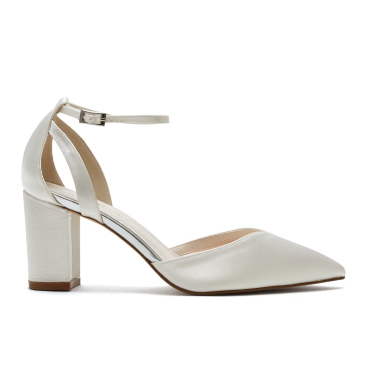 Rainbow Club Bella Dyeable Ivory Satin Wide Fit Ankle Strap Block Talons