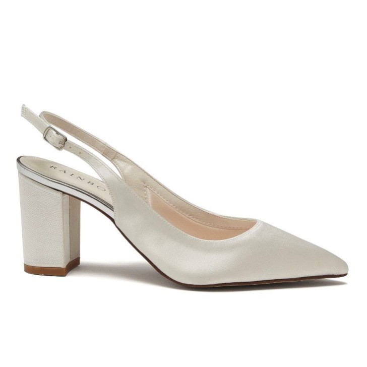 Rainbow Club Faith Dyeable Ivory Satin Wide Fit Slingback Block Heels (talons aiguilles larges en satin ivoire)