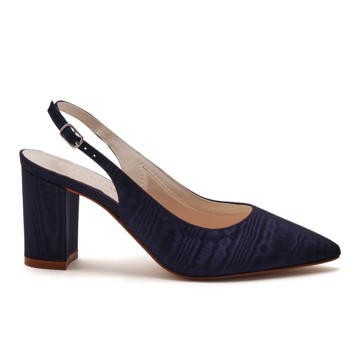 Rainbow Club Faith Navy Moiré Wide Fit Slingback Block Talons