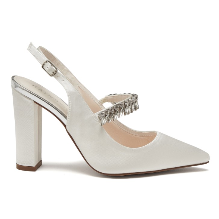 Rainbow Club Freya Dyeable Ivory Satin Sparkly Slingback Block Heels (Wide Fit)