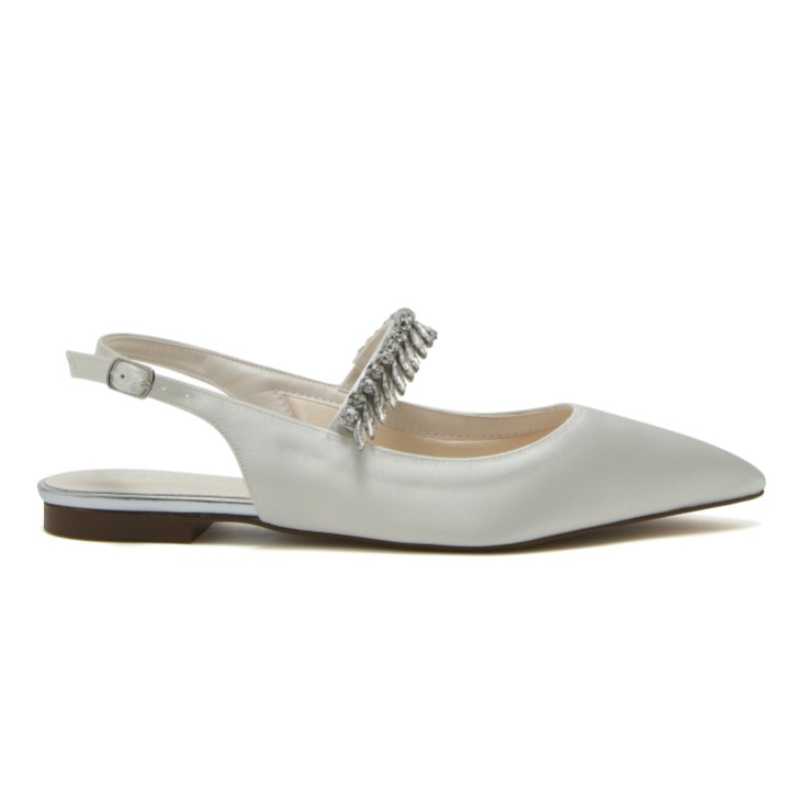 Rainbow Club Freya Dyeable Ivory Satin Sparkly Slingback Flats