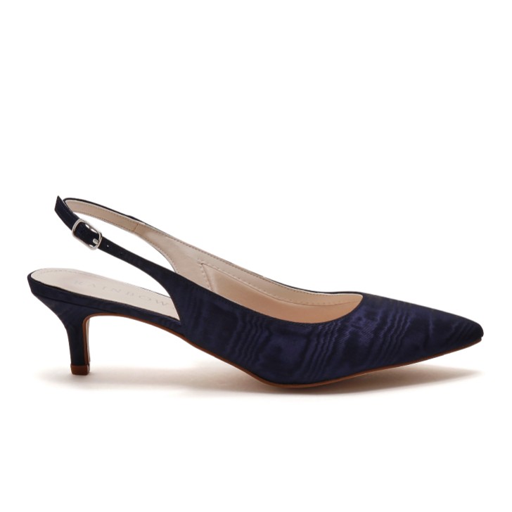 Rainbow Club Joni Navy Moiré Slingback Kitten Heels (talons aiguilles)