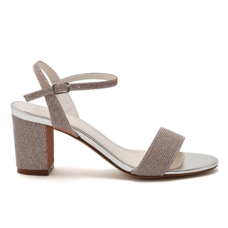 Rainbow Club Margot Rose Gold Metallic Mid Block Heel Sandals (sandales à talon moyen)