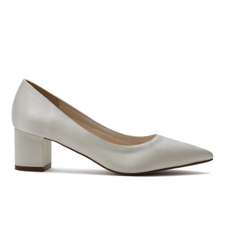 Rainbow Club May Dyeable Ivory Satin Low Block Heel Pointed Courts