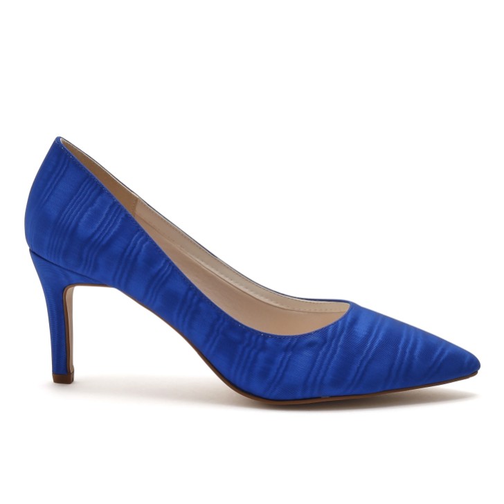 Rainbow Club Morgan II Electric Blue Moiré Mid Heel Pointed Court Shoes