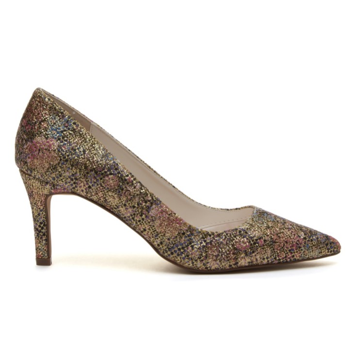 Rainbow Club Morgan Oro Glitter Bomb Floral Tacco Medio Scarpe da Corte a Punta