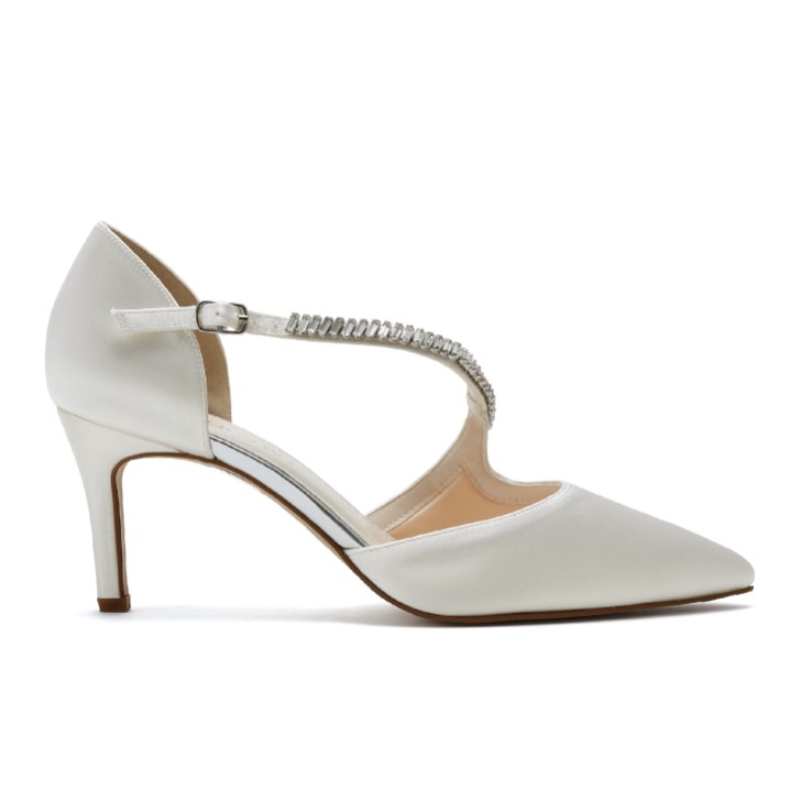 Rainbow Club Raven Scarpe da corte asimmetriche in raso avorio tingibile con cristalli