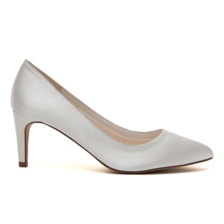 Rainbow Club Stella Dyeable Ivory Satin and Silver Glitter Mid Heel Courts
