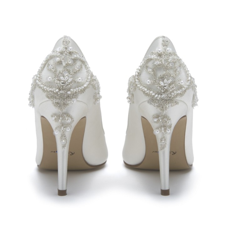 Rainbow Club Willow Ivory Satin Embellished Heel Court Shoes