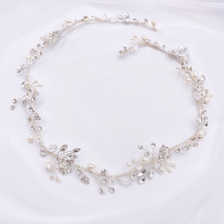 Roxanne Long Freshwater Pearl and Crystal Silver Hair Vine