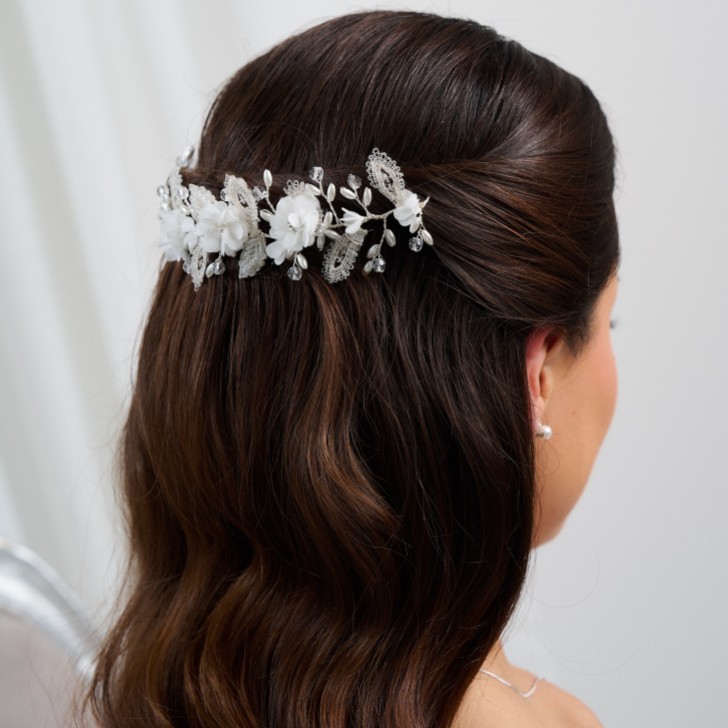 Sabrina Beaded Leaves and Crystal Flowers Hair Vine