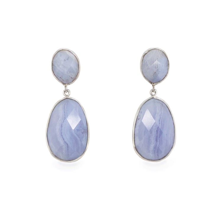 Sarah Alexander Alpine Snow Blue Lace Agate Double Drop Earrings